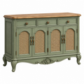 Aparador 160 x 45 x 90 cm de madera verde con rejilla de ratán - estilo clásico con almacenaje