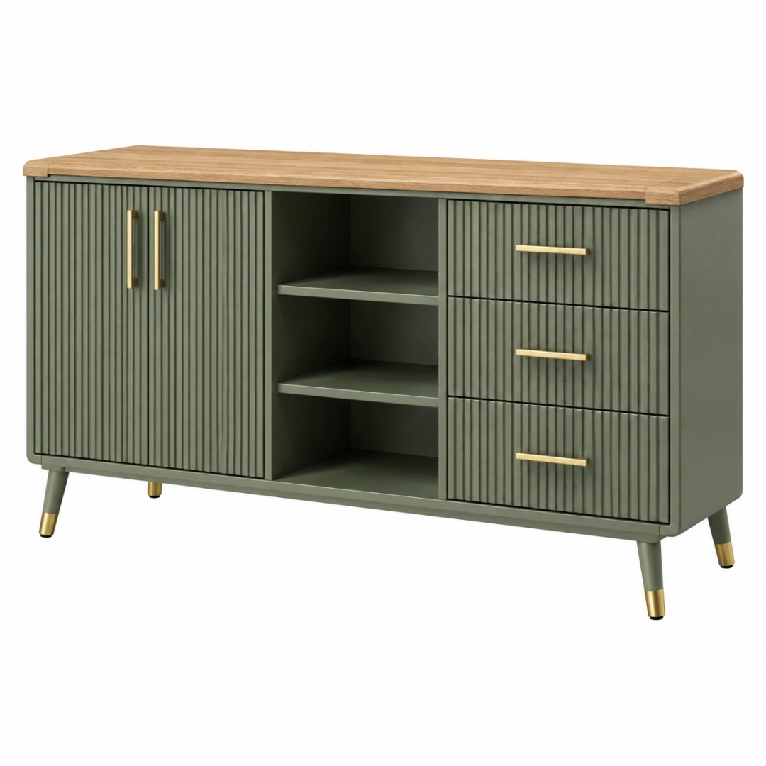 Aparador 120 x 40 x 80 cm de madera verde con cajones y puertas estilo moderno