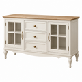 Aparador 150 x 45 x 90 cm de madera blanco y natural con puertas de vidrio y cajones