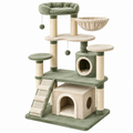 Árbol rascador para gatos 60 x 50 x 170 cm de sisal y felpa verde/beige con plataformas y refugios