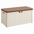 Arcón de almacenaje 100 x 45 x 50 cm de plástico beige/marrón para exterior con tapa estilo clásico