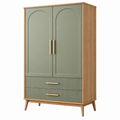Armario 100 x 50 x 190 cm de madera verde salvia con dos puertas y cajones