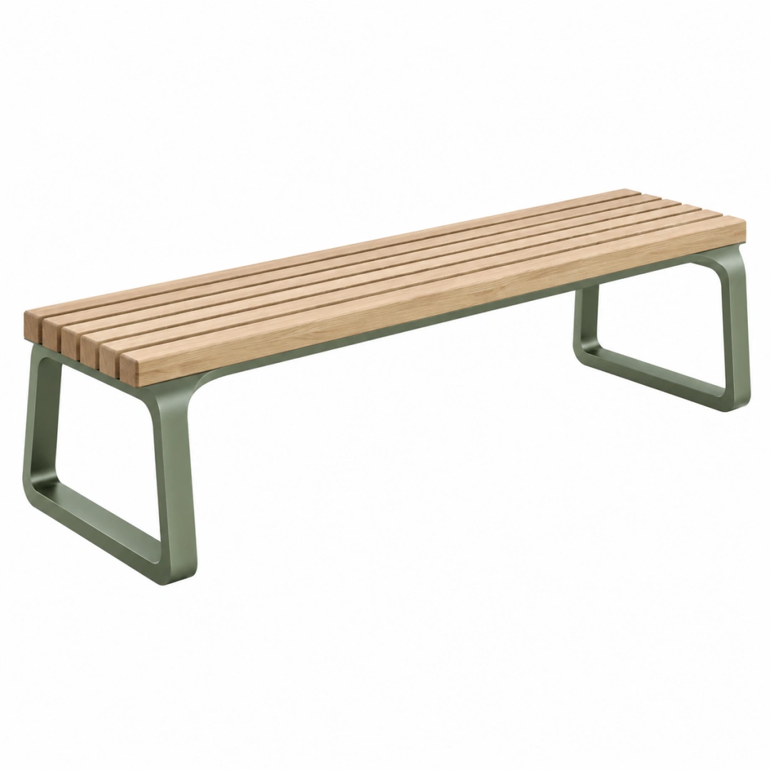 Banco de exterior 120 x 40 x 45 cm de madera y metal verde de estilo moderno