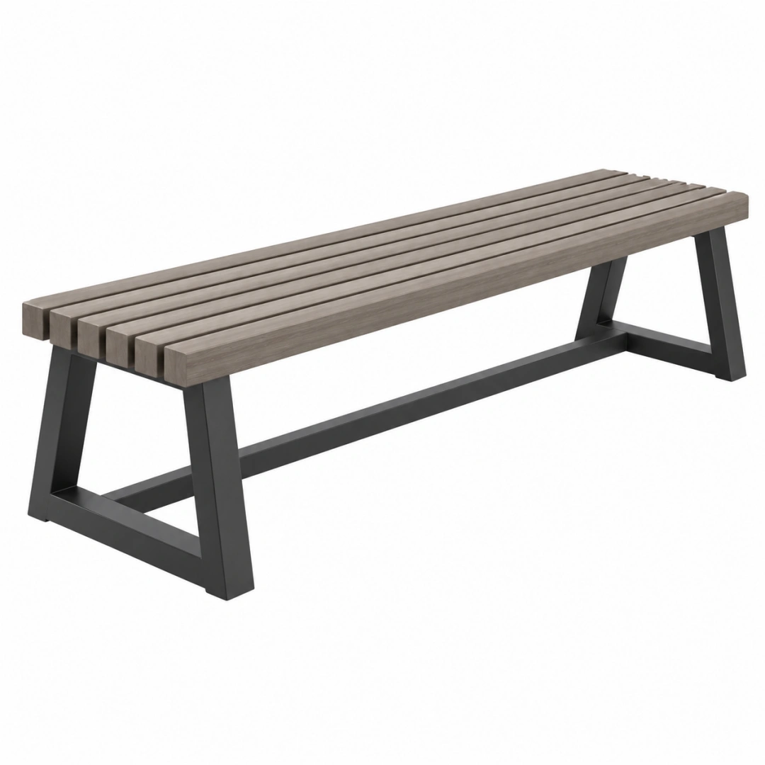 Banco de exterior 180 x 40 x 45 cm de madera gris con estructura de metal negro