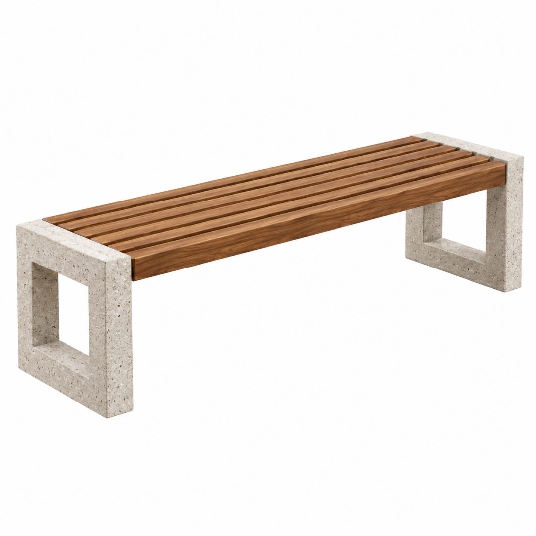 Banco 120 x 40 x 45 cm de madera y hormigón beige marrón de estilo contemporáneo