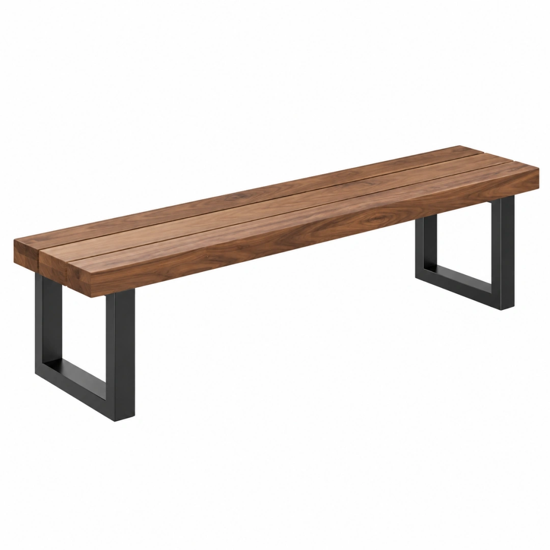 Banco de jardín 180 x 35 x 45 cm de madera marrón y metal negro estilo industrial