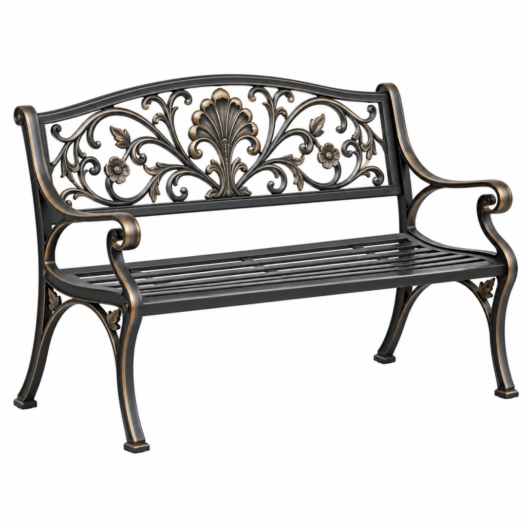 Banco de jardín 120 x 60 x 95 cm de hierro negro/bronce clásico ornamental