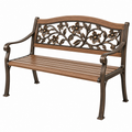 Banco de jardín 122 x 62 x 91 cm de madera y metal marrón con respaldo floral
