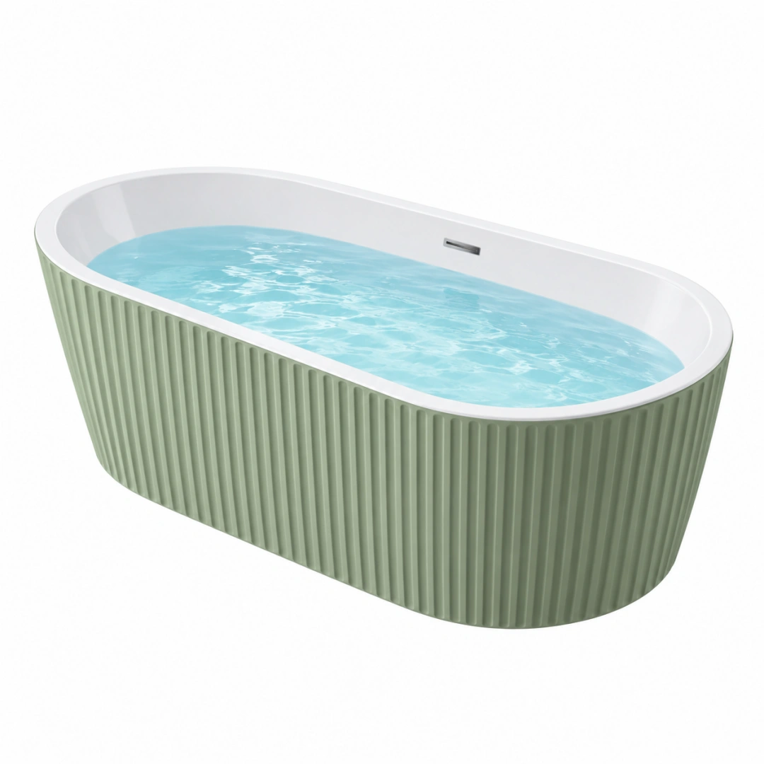 Bañera exenta 170 x 75 x 58 cm de acrílico verde con diseño estriado