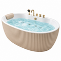 Bañera exenta 170 x 80 x 58 cm de acrílico blanco y beige con grifería dorada estilo contemporáneo