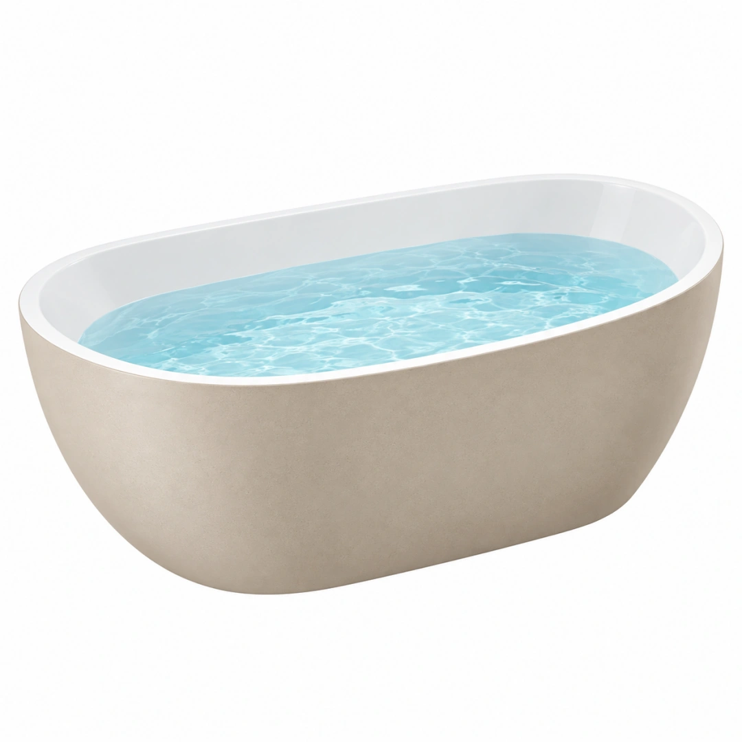 Bañera exenta ovalada 170 x 75 x 58 cm de material compuesto beige y blanco estilo minimalista
